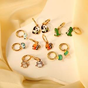 Boucles d'oreilles pendantes personnalisées pour enfants, motifs Panda, Dinosaure, Mouton, en acier inoxydable plaqué or, bijoux fantaisie, boucles d'oreilles créoles pendantes animales mignonnes - Product Image 4