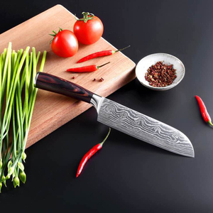 1 oscuro Pakka mango de madera de impresión láser Damasco patrón 7Cr hoja de acero 7 pulgadas estilo japonés cuchillo <span class=keywords><strong>Santoku</strong></span> - Product Image 3