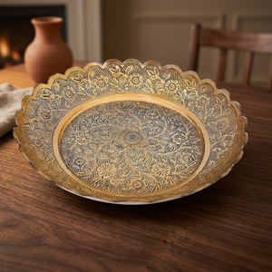 Assiette décorative ovale en métal avec motif végétal gravé, design traditionnel chinois fait main - Product Image 5