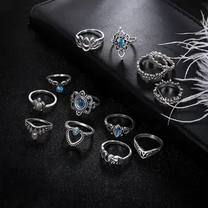 Pushi anel feminino, barato mulheres anel conjunto banhado 13 peças anel de combinação anel coroa