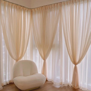 Rideau <span class=keywords><strong>Voilage</strong></span> Double Couche en Mousseline Effet Ballon Luxe Léger 100% Polyester Personnalisable Crème pour Fenêtre Plate Salon Moderne - Product Image 2