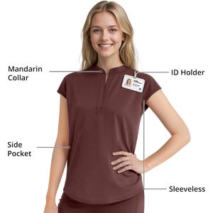 Conjunto de Uniformes Médicos FOXA para Mujer: Blusa sin Mangas con Cuello Alto y Pantalón Recto con 9 Bolsillos y Cintura Elástica para Yoga/Hospital - Product Image 3