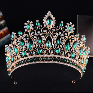 <span class=keywords><strong>Couronne</strong></span> de Mariée de Luxe Bleu Royal en Cristal, Tiara Baroque Plaqué Or, Grande <span class=keywords><strong>Couronne</strong></span> de Reine Saphir, Accessoires de Cheveux pour Mariage et Bal de Promo pour Femmes - Product Image 5