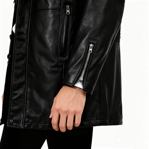 Veste en cuir personnalisée Doger <span class=keywords><strong>Manteau</strong></span> long pour <span class=keywords><strong>homme</strong></span> Col noir Veste en cuir <span class=keywords><strong>de</strong></span> moto à fermeture éclair à quatre poches Veste longue pour <span class=keywords><strong>homme</strong></span> - Product Image 6