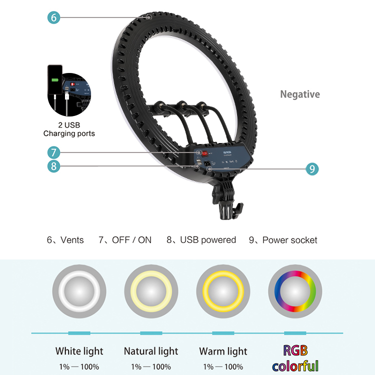 18 inch 3200k-5500k dimmable  ring led lamp Studio Fill  ring lamp selfie make up ring light with tripod