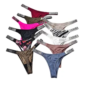 Thong Underwear T Pants Victoria Secreted Rhinestone Women's Fitness Exercise Hip Lift Low Waist High Slit Fashion Womens Sexy