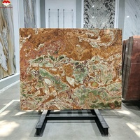 Table Basse Moderne en Marbre Grand Format à Finition Antique, Découpée sur Mesure, Motif Fleur Rouge, Onyx Vert, Étanche et Durable, pour Salle à Manger, Hôtel, Villa