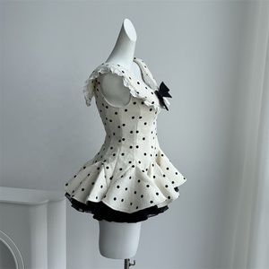 Dolce fiocco con maniche a balze Kawaii stile principessa <span class=keywords><strong>abito</strong></span> da festa a <span class=keywords><strong>pois</strong></span> <span class=keywords><strong>Mini</strong></span> <span class=keywords><strong>abito</strong></span> gonfio con colletto Peter Pan - Product Image 5