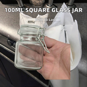 BZY - <span class=keywords><strong>Precio</strong></span> más económico - Mini frasco <span class=keywords><strong>de</strong></span> vidrio cuadrado hermético <span class=keywords><strong>de</strong></span> 100 ml con tapa <span class=keywords><strong>de</strong></span> clip giratoria y serigrafía para almacenamiento <span class=keywords><strong>de</strong></span> alimentos, Jiangsu - Product Image 3