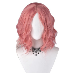 Peluca corta rizada de lana con rizos rosas y raya central, línea de cabello natural, encaje transparente, fibra Kanekalon, peluca completa para mujer - Product Image 3