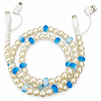 Câble de charge rapide multi-USB 4-en-1 Fresh Blue Pearl avec perles, accessoires de voiture, cadeau technologique tendance, câble Type C