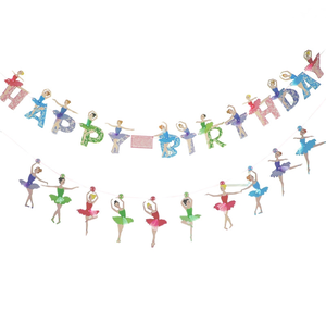 Banderas de papel con tema de bailarina, carteles, guirnalda para niños, niñas, un fondo de fiesta de cumpleaños, suministros de decoración de pared de habitación - Product Image 1
