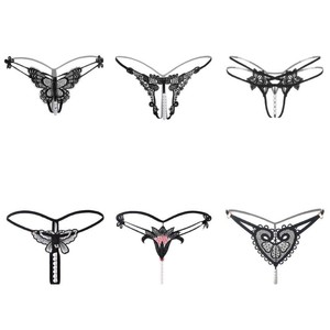 Tanga Sexy de Encaje para Mujer, Tallas Grandes, Transparente, con Detalle de Perlas, Múltiples Estilos, Tela de Poliéster - Product Image 1