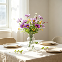 Bouquet de marguerites artificielles violettes, tige de fleur en soie artificielle avec feuilles vertes, décoration de table pour la maison, les mariages et les fêtes