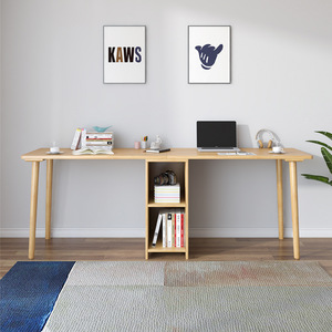 Nordic Solid Wood Double <b>Computer</b> <b>Desk</b> With Bookshelf Integrated Home Office Table For Bedroom And Study Room - Product Image 3