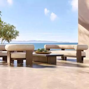 Sofá de teca nórdico para exteriores en forma de L, conjunto de sofás de jardín impermeables de aleación de aluminio, diseño minimalista, muebles modernos para balcón y patio. - Product Image 4