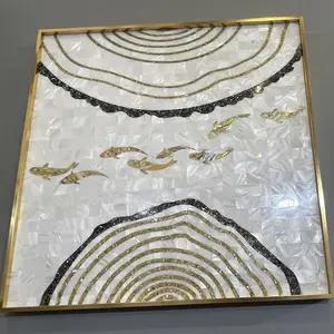 精炼石供应美丽的天然贝壳珍珠马赛克徽章设计