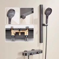 Ensemble de douche contemporain pour petit appartement, pomme de douche carrée en cuivre, montage mural, robinet thermostatique chaud/froid, valve en céramique