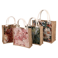 Sac fourre-tout en jute épaissi, sur mesure pour les trajets professionnels, imperméable, en lin et jute, motif floral minimaliste moderne, finition brossée