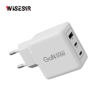 Chargeur GaN WISESIR 65W 4 prises PD 3.0 QC3.0 en alliage d'aluminium OTP pour téléphone portable USB-C certifié CE ROHS