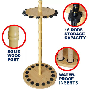 Fishing Rod Rack Wooden Rotating Display Stand <b>Desktop</b> Storage Organizer Natural Wood Color 1 Layer <b>Shelf</b> - Product Image 2