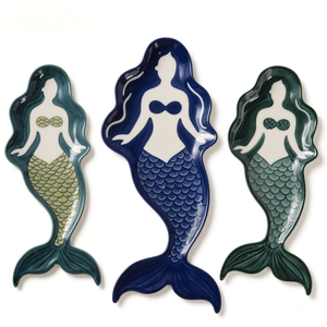 Assiette sirène en céramique personnalisée, <span class=keywords><strong>plateau</strong></span> de service silhouette de 10-12 pouces, plat à écailles de poisson en relief, décoration océanique pour la maison - Product Image 1