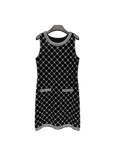 Nouveau produit femmes nouvel automne <span class=keywords><strong>noir</strong></span> <span class=keywords><strong>et</strong></span> <span class=keywords><strong>blanc</strong></span> Plaid diamant <span class=keywords><strong>robe</strong></span> sans manches avec Double poche <span class=keywords><strong>robe</strong></span> à bretelles - Product Image 5