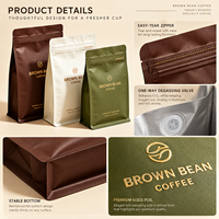 Sachet de café OEM 250g 500g 1kg, qualité alimentaire, pour bonbons et biscuits, emballage personnalisé à fond plat avec fermeture éclair et valve pour grains de café