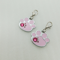 Pendentif personnalisé pour animaux de compagnie en métal rose en forme de patte, avec logo gravé au laser, strass et breloques pour gravure