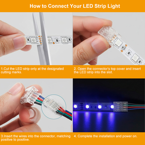 Connecteur 4 broches 10 mm pour bandes LED CMS, livraison rapide, installation rapide et facile, sans soudure - Product Image 4