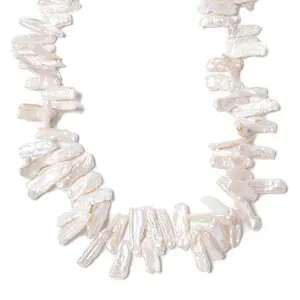 Bulk White Fresh Water Keshi Pearl Biwa Sticks Strands String Top Drilled Natural Loose Beads for Jewelry Making 6-8x20-25mm