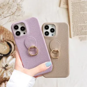PU Leather Phone Case With Phone Ring Holder Solid Color Cell Phone Protector Case Cover
