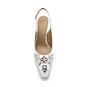 Personnalisé dames en cuir véritable <span class=keywords><strong>blanc</strong></span> diamant petit bout carré slingback sandales à talons - Product Image 3