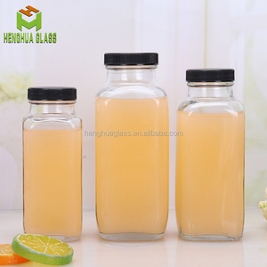 Vente en ligne de bouteilles en verre françaises carrées de jus de fruits pressées à froid de 250ml <span class=keywords><strong>360ml</strong></span> 500ml avec couvercles en plastique - Product Image 1