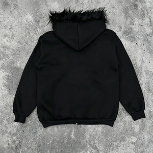 <span class=keywords><strong>Sudadera</strong></span> con capucha y cremallera para hombre, hecha a medida, estilo gótico, con ribete de piel sintética, estampado vintage de pedrería, oversize, de forro polar grueso, estilo streetwear - Product Image 2