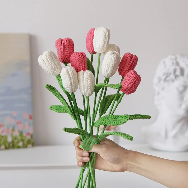 Bó Hoa Tulip Vĩnh Cửu Giả Nhân Tạo Đan Tay Sợi Đan Bằng Tay Quà Tặng Vĩnh Cửu Trang Trí Nhà Cửa Đám Cưới