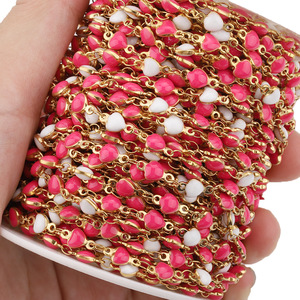 Cadena de Corazones Esmaltados Estilo Europeo de Acero Inoxidable, Cadena de Gotas Coloridas para Fabricación de Pulseras, Fornituras de Joyería H1289 - Product Image 4
