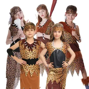 2024 New Halloween Cosplay Costume Adult Kids Savage Costumes Leopard African Tribal Hunter Indian Halloween Carnival Costumes