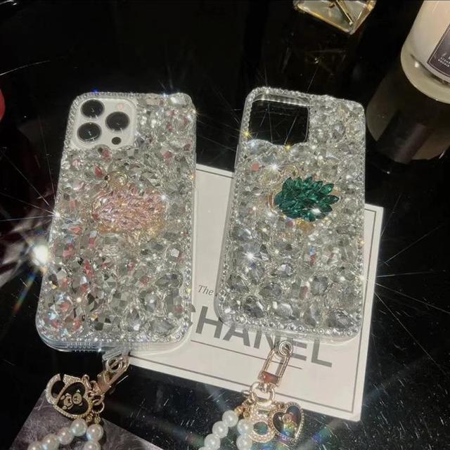 Lovely Bling Crystal Rhinestone Full Cover 3D Stones Back Cell Phone Case for iPhone 15 14 Samsung S24 S23 A34 A54