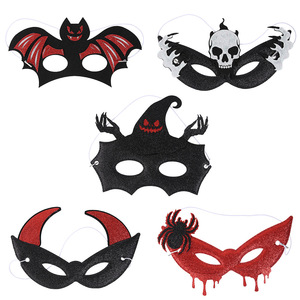 Máscara de media cara de Halloween con purpurina, máscara de ojos de fieltro, máscara de disfraz de murciélago, calavera, bruja, araña, diablo, cuernos, accesorio de cosplay para Halloween - Product Image 2