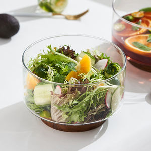 Fábrica Venda Quente Moderna Salada De Vidro Transparente Tigela com Base De Madeira Grande Tigelas De Vidro Espessado para Servir Comida - Product Image 5