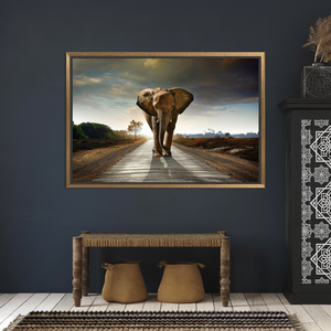 Panneau d'art déco imprimé en verre trempé « Alone Elephant », toile imprimée, œuvre d'art encadrée transparente, décoration murale suspendue - Product Image 2
