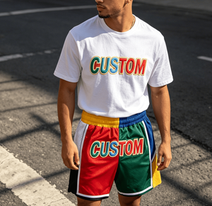 Novedad: Shorts de tela de lana peinada transpirable estilo vintage personalizados con patchwork de colores contrastantes para hombre, servicio OEM - Product Image 6