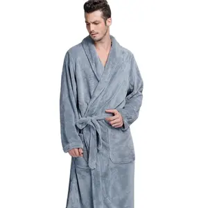 黑色睡袍大码很长男性更厚冬天睡软床成人浴袍法兰绒睡衣男士睡衣睡衣