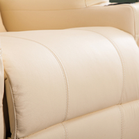 Fauteuil inclinable électrique moderne en tissu beige et bois, fonction extensible, ergonomique, télécommande, utilisation home cinéma, certifié BSCI