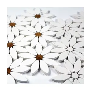 Toptan doğal taş beyaz çiçek şekilli mermer mozaik çini banyo duvar dekorasyon için