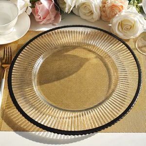 Assiettes <span class=keywords><strong>de</strong></span> présentation transparentes <span class=keywords><strong>de</strong></span> 13 pouces avec bordure noire, en verre fait main, pour événements et usage domestique – Vente en gros - Product Image 5