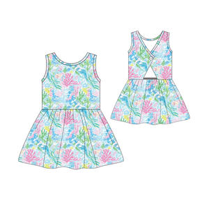 Vestido de Verano sin Mangas con Estampado de Pasto Marino para Niña, Modelo GSD3665, Conjunto de Niña al por Mayor - Product Image 1