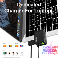 Chargeur mural rapide GaN 35W PD 3.0, adaptateur USB Type-C 2 ports, protection OTP pour ordinateur portable, téléphone portable, tablette