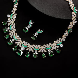 हीवेदर ज्यामिति मल्टीकोलर ब्ज़िरकोनिया दुबाई दुल्हन के गहने सेट महिलाओं के लिए गहने सेट N-1554 - Product Image 4